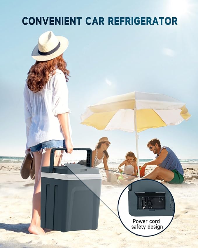 SubSun Electric Cooler and Warmer with Handle，32Quart (30 L) Portable Thermoelectric Fridge， Car Fridge Cooler with 12V DC & 110 AC for Camping, Travel & Picnics,Grey