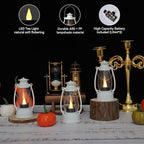 White Mini Lanterns Decorative 6-Pcs for Wedding & Ramadan, Eid, Small Elegant Lantern with LED Light for Western Cowboy Parties, Camping Baby Shower Birthday Party, Centerpiece Table