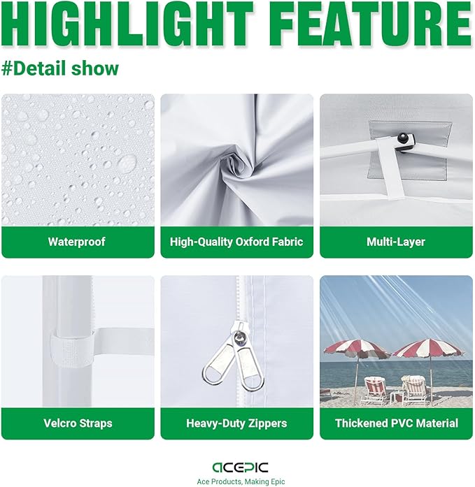 Clear Canopy Sidewalls for 10x10 Pop Up Tent, Transparent Window Curtain Cloth, 8 Mil PVC Enclosure Fabric with Zipper, White (3Pack Sidewalls Only, Not Included Frame&Top)