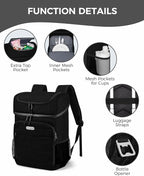 BAGLHER Lightweight Insulated Cooler Backpack - 30 Cans, Leak-Proof for Lunch, Picnic, Hiking, Camping Trips