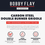 GreenPan x Bobby Flay 18" x 11" Carbon Steel Double Burner Pan, Pre-Seasoned Ready to Use, Induction Compatible, High Heat & Oven Safe Durable Cookware, Cast Iron Alternative
