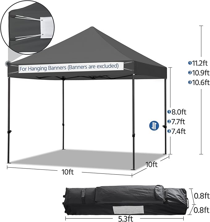 Yaheetech Canopy Tent, Commercial Instant Heavy Duty Canopy, 500D Waterproof Adjustable Tent with Wheeled Carry Bag, 4 Sandbags and 4 Stakes (10x10, Dark Gray)