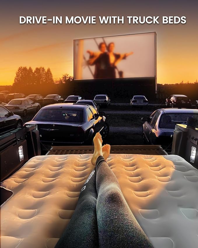 Short Truck Bed Mattress 5-5.5ft for Mid-Size Pickup, Truck Bed Air Mattress for Tacoma Jeep Gladiator JT, Rechargable Built in Pump, Integrated Pillow