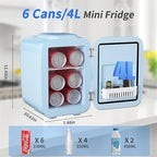 Mini Fridge, 4 Liter/6 Can Mini Makeup Fridge, 110V AC/ 12V DC Portable Thermoelectric Cooler&Warmer for Skincare, Drink, Cosmetic, Medicine, Small fridge for Bedroom, Office, Dorm, Car, Blue