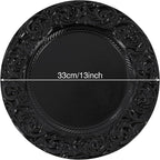 50 Pcs Black Charger Plates Bulk, 13" Round Dinner Charger Plates, Decorative Plastic Embossed Table Chargers for Wedding Holiday Party Baby Shower Event Decoration (Black)