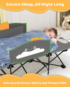 ZENPETIO Kids Camping Cot, Foldable Toddler Bed with Safety Rails & Glow-in-The-Dark Blanket, Sturdy Portable Design for Travel, Indoor Outdoor Cot for Toddlers Kids
