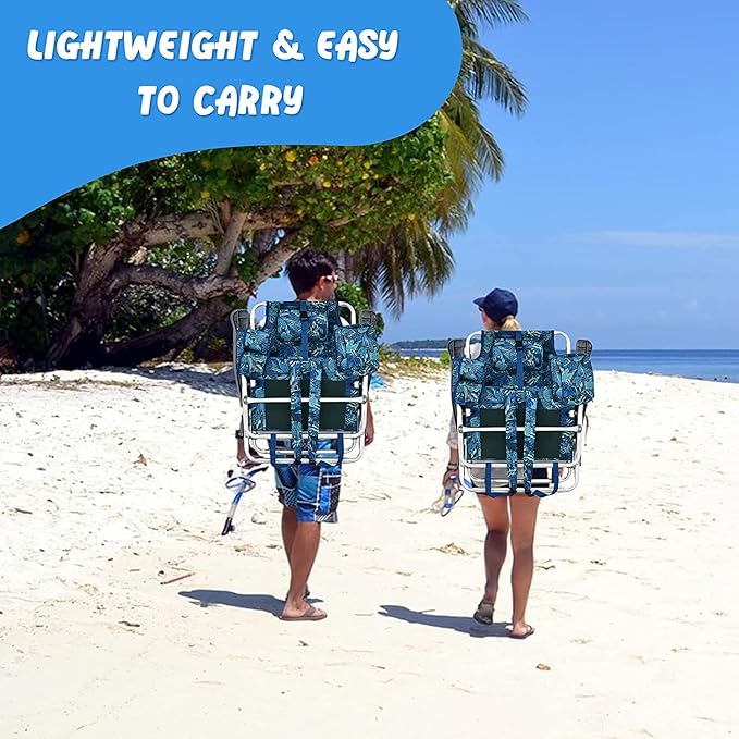 Goplus Beach Chair, Folding Backpack Beach Chairs for Adults with 5 Positions, Head Pillow, Cooler Bag, Towel Bar, Cup Holders, Sunbath Sling Tanning Lounge, Foldable Layout Camping Chairs