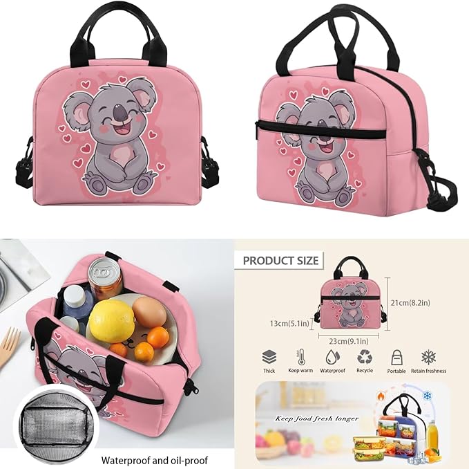 Pink Koala Boys Backpacks for Elementary School Bags for Kids 6-8 with Lunch Box Water Bottle Holder with Strap and Pencil Pouch 4 In 1 Lightweight Shoulder Bags Daypack