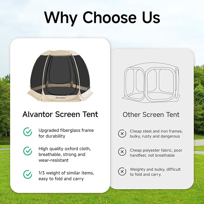 Alvantor Pop Up Screen House Gazebo with Mosquito Netting, Instant UV Resistant Sun Shelter for Patio & Backyard, Portable Canopy Tent for 2-10 Person