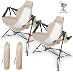 Hammock Folding Camping Chair - Outdoor Portable Swing Camp Chairs Set of 2 with Stand Adults Rocking Swinging Chair for Beach Lawn Patio (Khaki)