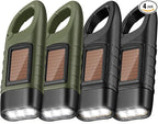 Mudder 4 Pack Hand Crank Solar Powered Flashlight Emergency Rechargeable Led Flashlight Survival Gear Self Powered Charging Torch for Hiking Backpack Camping Safety Emergency Pack (Green, Black)