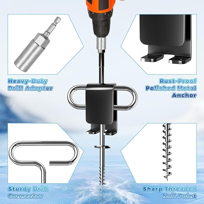 Ice Anchor Tool Kit, Ice Anchor Drill Adapter with Ice Fishing Shelter Stake Screws with Storage Bag, Universal Anchors Accessories for Outdoor Camping Tent or Ice Fishing Shanty Shelter Tent