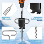 Ice Anchor Tool Kit, Ice Anchor Drill Adapter with Ice Fishing Shelter Stake Screws with Storage Bag, Universal Anchors Accessories for Outdoor Camping Tent or Ice Fishing Shanty Shelter Tent