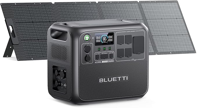 BLUETTI Solar Generator AC200L with 200W Solar Panel (Ships Separately), 2048Wh LiFePO4 Battery Backup w/ 4 2400W AC Outlets (3600W Power Lifting), for Camping, Home Use, Emergency