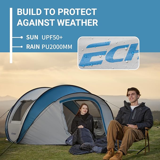 EchoSmile Instant Pop Up Camping Tent, 2/4/6 Person, Easy Setup Tent, Water Resistant Dome, Portable with Carry Bag