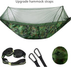 Compatible For Camping Hammock With Mosquito Net Pop-Up Light Portable Outdoor Parachute Hammocks Swing Sleeping Hammock Camping Stuff(Camouflage-6 rings)
