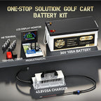 36V 105Ah Lithium Golf Cart Battery, 36 Volt LiFePO4 Battery, built-in Bluetooth 200A BMS and LCD display, IP65, with 43.8V 25A lithium battery charger, perfect for golf carts,Trolling Motor
