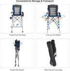 Extra Tall Folding Chairs for Adults 2 Pack, Portable Bar Height Foldable Director Chairs for Camping Outside, Comfortable with High Back and Footrest, Blue