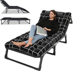 Talent Star Folding Lounge Chair with Mattress and Pillow Indoor Outdoor, 4 Position Adjustable Toffee Sleeping Bed Cot Chaise for Sunbathing Tanning Poolside Office Camping Lawn Pool Beach Patio 75cm