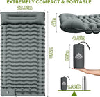 Camping Sleeping Pad with Pillow Built-in Foot Pump Inflatable Sleeping Pads Compact for Camping Backpacking Hiking Traveling - Gray