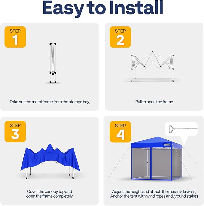 VIVOHOME 10x10ft Easy Pop-Up Canopy, Outdoor Screen Tent with Mosquito Netting, 2 Zipper Doors, and Roller Bag for Yard Camping Picnic Party Events, Blue