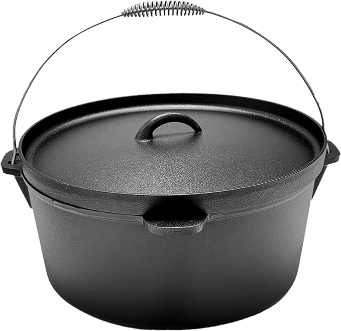 Cuisiland 20QT Cast Iron Dutch Oven with Lip Lid & Bail Handle – Extra Large Pre-Seasoned Campfire Pot for Outdoor Cooking, Baking, Roasting & Stews – Heavy-Duty Cookware for Camping & Backyard Use