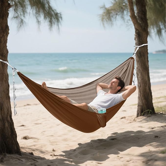 Coconut Brown Camping Hammock Hammocks with Straps, Tree Hammock 114" x 54"
