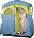 VEVOR Camping Shower Tent, 2-Room Portable Privacy Tent Changing Room with Shower Bag, Ground Stakes, Ropes, Carry Bag, and Support Poles, 150D Oxford Fabric with Silver Coating, for Camping, Fishing