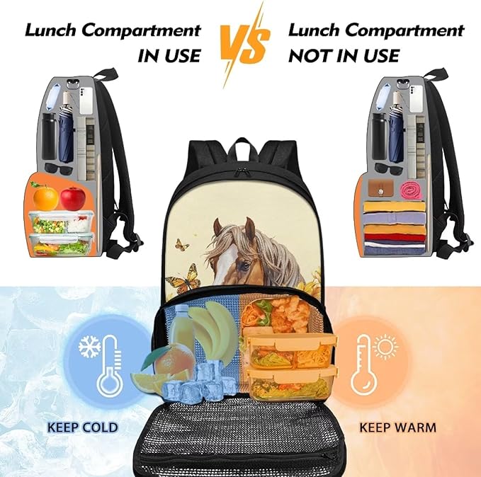 Sunflower Horse Extra Large Travel Laptop Backpack Reusable School Business Work All In One Meal Bag Hiking Insulated Cooler Lunch Backpack for Men Women