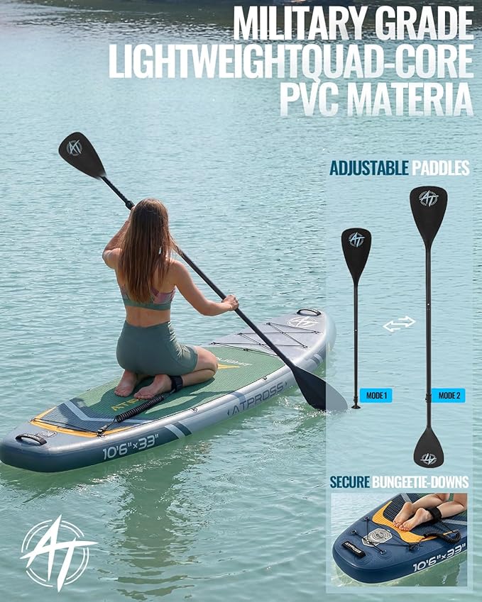 10'6''x33''Inflatable Stand Up Paddle Board, 400lbs Extra Wide Blow Up Paddle Board with Kayak Seat, Premium SUP Accessories Kit & Backpack, Non-Slip Stable Deck Boat for Yoga Fishing Surf