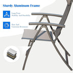Domi Patio Folding Chairs Set of 2, Outdoor Reclining Chairs Set with Moveable Headrest, Aluminum Frame Outdoor Patio Portable Chairs with Adjustable High Backrest and Textilene Fabric Seat