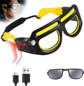 LED Rechargeable Headlight Glasses with Motion Sensor & Touch Control, Safety Glasses with Lights 5 Modes USB C Light Up Glasses for Outdoor Running Camping Hiking Work (Yellow-1)