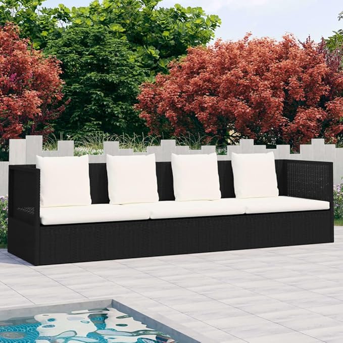 Camping Chairs Outdoor Chairs Patio Furniture Beach Chair Patio Bed with Cushion & Pillows Poly Rattan Black for Sunbathing, Pool, Beach,Patio