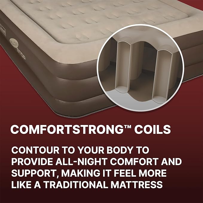 Coleman SupportRest Double-High 18" Queen Air Mattress | Indoor and Outdoor Raised Airbed with 120V Rechargeable Air Pump | Blow Up Air Mattress for Camping
