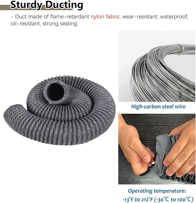 Adjustable Dryer Vent Tube with Clamps, Nylon Fabric Flexible Duct Pipe with Steel Wire Kitchen/Grow Tents/Utility Blower Exhaust Hose Kit(400mm(15 3/4"),5m (16.4ft))