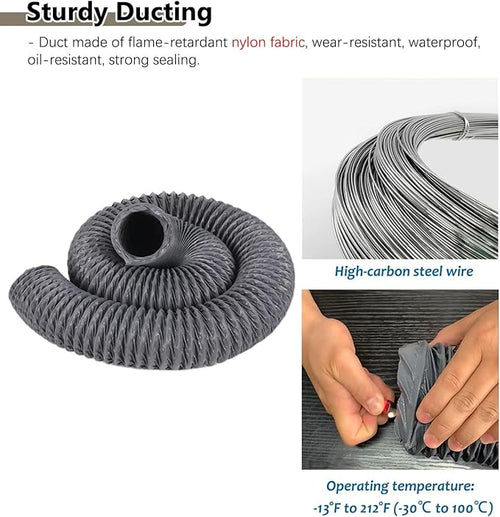 Adjustable Dryer Vent Tube with Clamps, Nylon Fabric Flexible Duct Pipe with Steel Wire Kitchen/Grow Tents/Utility Blower Exhaust Hose Kit(64mm(2 1/2"),5m (16.4ft))