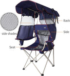 Camping Chair with Canopy - Beach Chair with Shade for Outdoor Use, Adjustable Sunshade, Cup Holder, Side Pockets - Heavy Duty Folding Chair with Canopy Supports 330 lbs (Navy)
