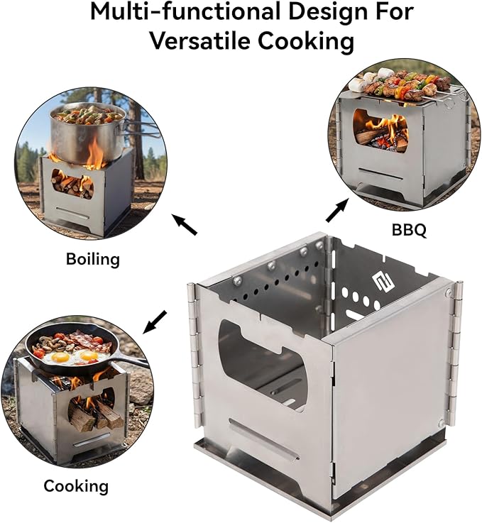 COOK'N'ESCAPE Camping Wood Burning Stove, Folding Lightweight Titanium Camping Stove, Portable Backpacking Stove for Outdoor Camping Hiking Backpacking Picnic Hunting BBQ