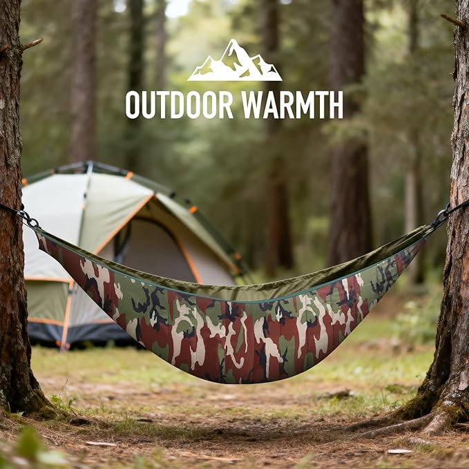 Single & Double Hammock Underquilt, Insulated Camping Quilt for Warm Sleeping, Easy to Setup and Packable for Camping, Hiking, Travel, Beach, Backyard, Patio (Camouflage)