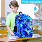 3Pcs Football Backpack for Boy, 17" Lightning Bookbag for Elementary Preschool Kindergarten, Kids School Backpacks with Lunch Box (Blue)