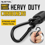 Adjustable Bungee Cords with Hooks, 6 Pack Heavy Duty Outdoor Carabiner Bungee Cord, Black Super Elastic Bungee Straps Easily Adjust from 7" to 36", Great for Cargo, Camping, Bike Racks, Tents