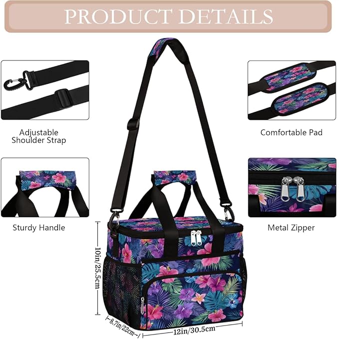 Tropical Flower Palm Leaf Soft Cooler Bag Insulated Lunch Box for Men & Women, Large Leakproof Lunch Bag Portable Beach Cooler for Work, Picnic, Road Trips,Fishing, Travel, Camping,A-6