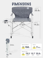 EVER ADVANCED Kids Directors Chair with Side Table, Padded Kids Folding Camping Chair Outdoor with Safety Lock, Lightweight Portable Camp Chairs for Beach, Balcony, Patio, Supports 150lbs, Grey