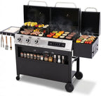 Sophia & William 3-Burner Gas and Charcoal Grill Combo with Offset Smoker - Dual Fuel BBQ Grill, 840 sq. in. Cooking Area, Heavy Duty Propane Barbecue for Outdoor Patio Cooking, Black