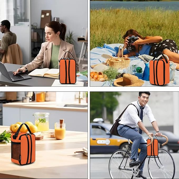 BEIMILY Lunch Box for Men Women Adults,Mini Insulated Lunch Bag for Office Work Picnic,Reusable Portable Lunchbox,Soft Cooler Tote Bag,6 can cooler bag,Mini,Orange