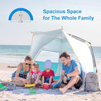 WolfWise 3-4 Person Beach Tent with UPF 50+ Sun Protection, Portable Ventilated Beach Shade Canopy with Extended Porch, Easy Setup & Windproof Design, Blue
