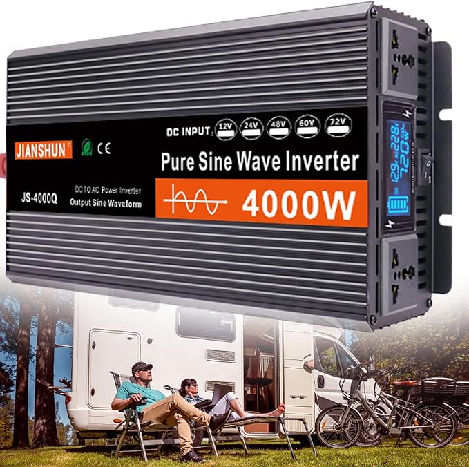High Efficiency 3000W 4000W 5000W 6000W Pure Sine Wave Power Inverter DC 12V/24V to AC 220V 230V 240V Converter Solar Power Inverter with AC Outlets & LCD Display for Home Camping,4000W-24V