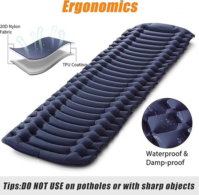KAISHI Self Inflating Ultralight Sleeping Pad, Waterproof Air Camping Pad, Foot Press Air Sleeping Mat for Backpacking Camping Beach