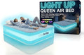 AirCandy Nite Brite Queen Inflatable Air Mattress with LED Lights – 15” Raised Blow Up Bed, USB Powered Color-Changing Glow, Flocked Top, Indoor Guest & Sleepover Bed