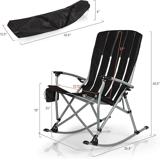 Picnic TIME NCAA Unisex-Adult NCAA Outdoor Rocking Camp Chair, XL Heavy Duty Camping Chair for Adults